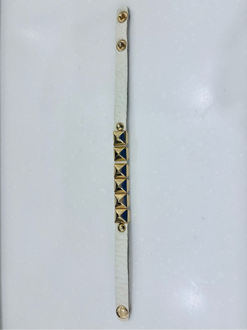 Genuine White Leather Pyramid Stud Bracelet